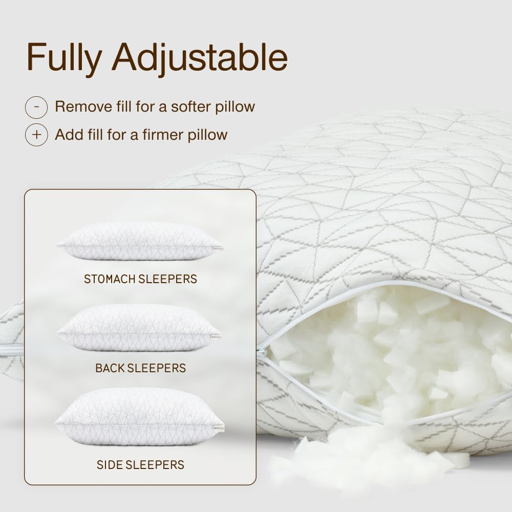 Coop Home Goods Original Adjustable Pillow, King Size Bed Pillows for Sleeping, Cross Cut Memory Foam Pillows - Medium Firm Back, Stomach and Side Sleeper Pillow, CertiPUR-US/GREENGUARD Gold