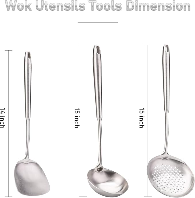 FJNATINH 6-Pieces 304 Stainless Steel Wok Spatula Set, Cooking Utensil Set - Image 6