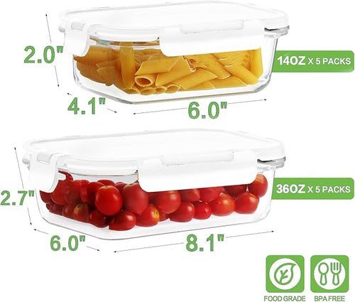 10 Pack Borosilicate Glass Meal Prep Containers - Image 2