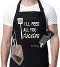 Rosoz Funny Black Chef Aprons for Men Adjustable BBQ Grill Kitchen Cooking by Rosoz