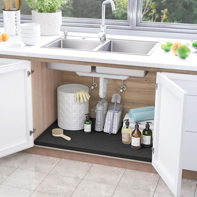SIKADEER 31" x 19" Under Sink Mat Waterproof, Silicone Mat Kitchen Drawer Shelf - Image 2
