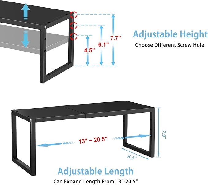 2 Pack Expandable Kitchen Cabinet Shelves Organizer, Heavy Duty Metal Shelving - Image 2