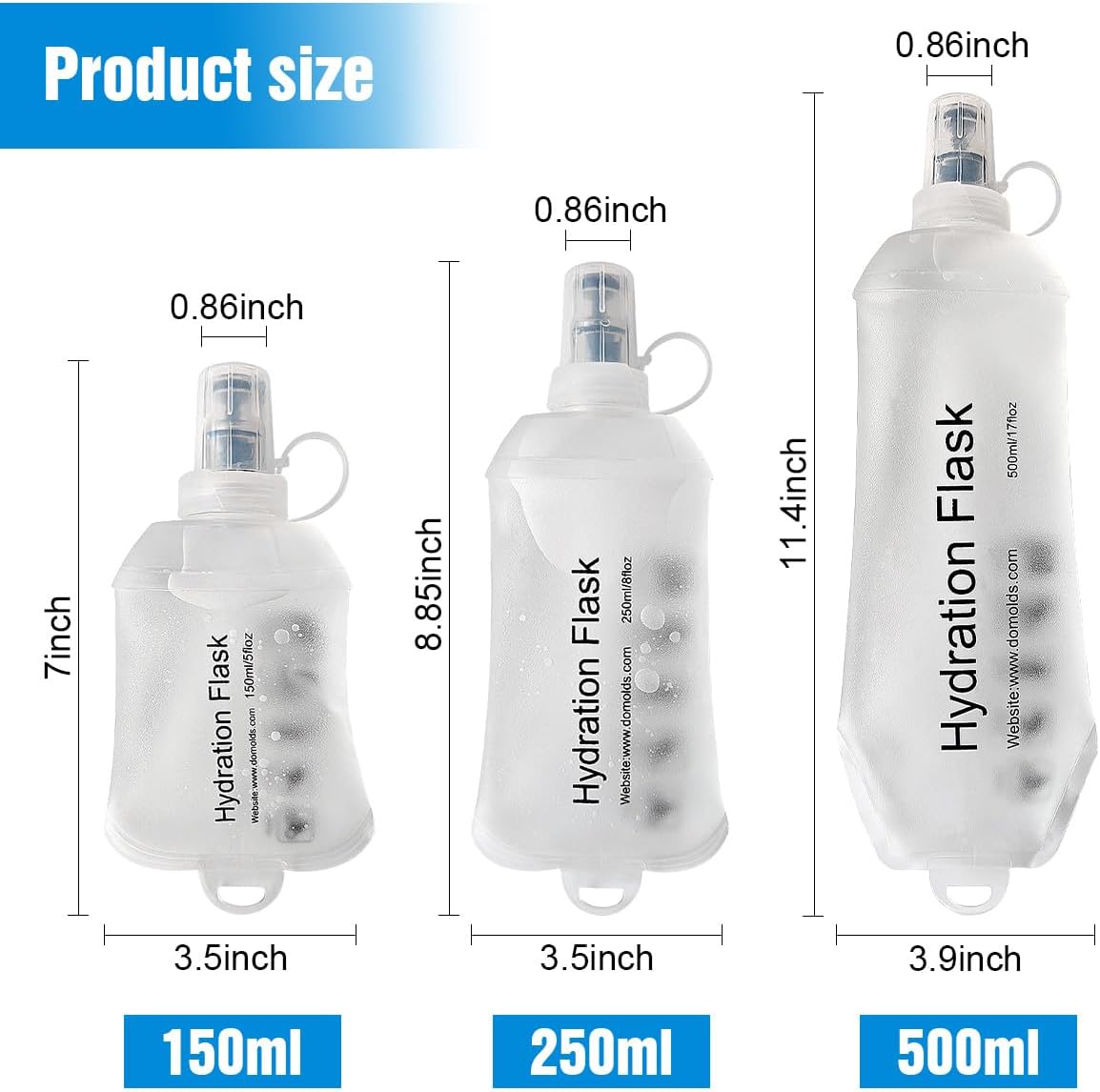 AXEN Soft Flask TPU Foldable Running Hydration Flask, Soft Collapsible Water Bottle for Hydration Pack Cycling Marathon Running Hiking