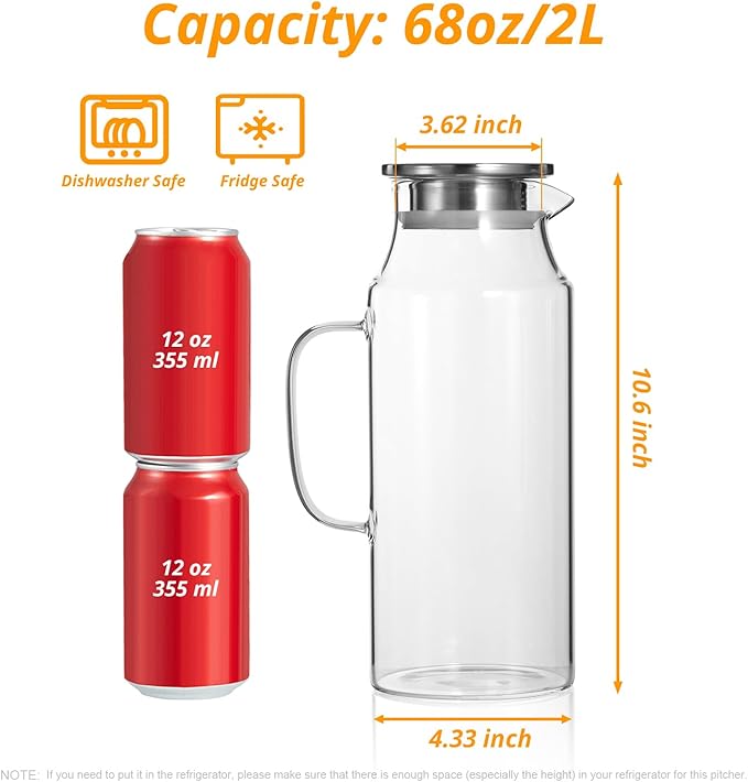 2 Liter 68 oz Glass Pitcher - Image 2