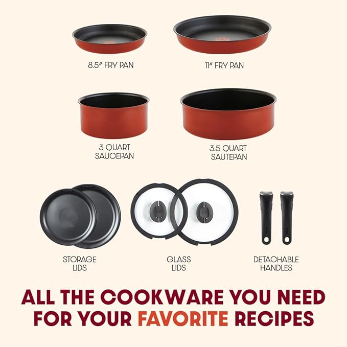T-fal Ingenio Nonstick Cookware Set, Oven Broiler Safe 500F, Pots and Pans - Image 3