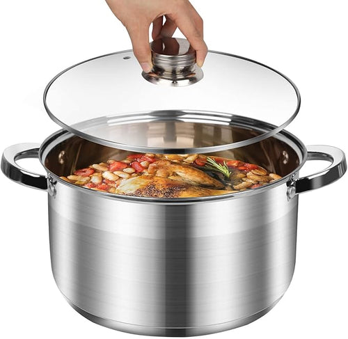 10 Quart soup Pot with Glass Lid, Premium Food-Grade Stainless Steel Stock Pot by LEUGWAKN