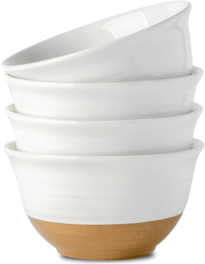 HASENSE Large Ceramic Soup Bowls Set of 4, 40 Oz 7 Inch White & Terracotta by Hasense