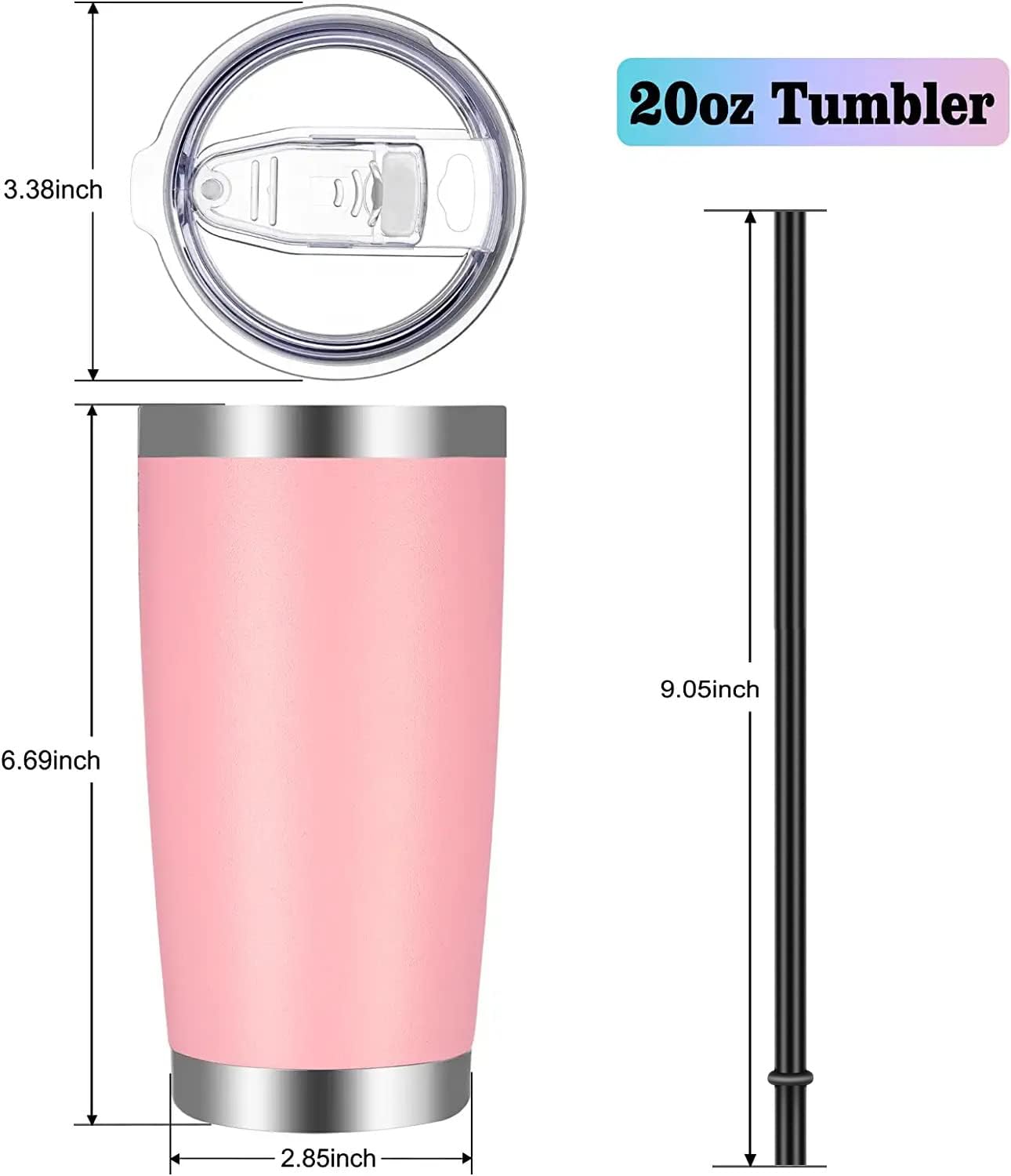 VEGOND 20oz Tumbler with Lid and Straw Stainless Steel Tumbler Cup Bulk Vacuum Insulated Double Wall Travel Coffee Mug Powder Coated Coffee Cup(Pink 12 Pack