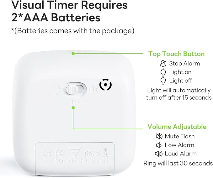 Yunbaoit Visual Timer with Night Light, 60-Minute Countdown Timer - Image 5