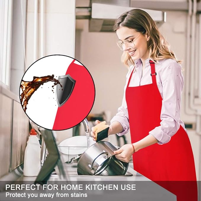 Jubatus 1 Pack Bib Aprons with 2 Pockets Cooking Chef Kitchen Apron - Image 3