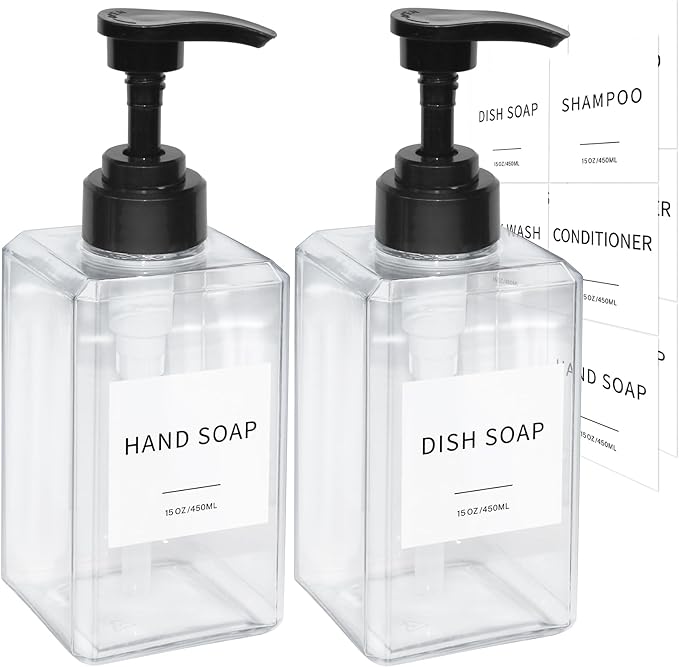 Clear Soap Dispenser with Waterproof Labels, Thickened Plastic Hand Soap by Lewistin