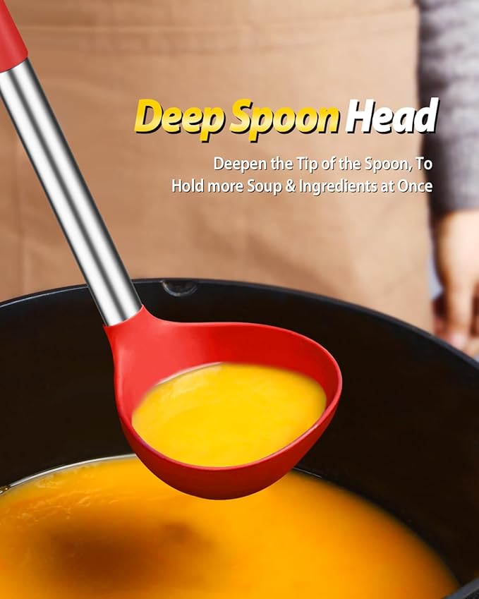 Silicone Pasta Fork and Ladle Spoon Set, Large Non Stick Kitchen Utensils - Image 4