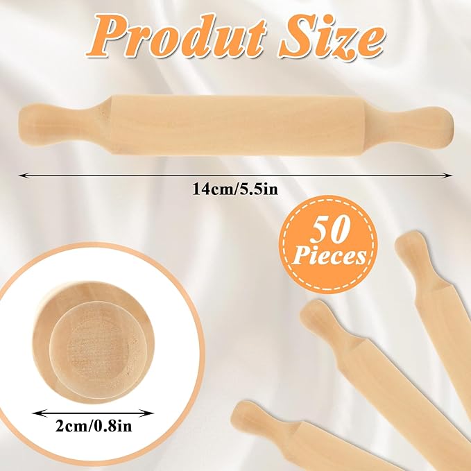 50Pcs Mini Rolling Pin, 5.5 Inches Mini Wooden Rolling Pins, Small Dough - Image 3