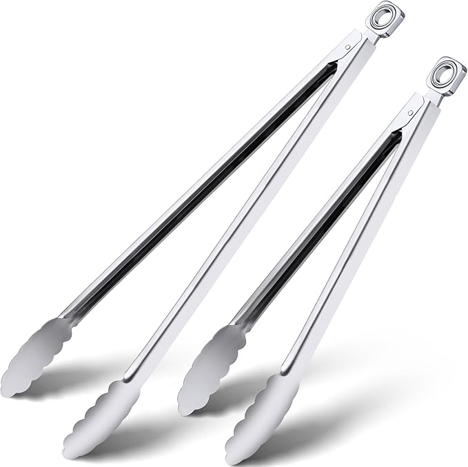 Grill Tongs - 12 Inch & 17 Inch Extra Long BBQ Tongs, Heat Resistant Stainless by HE-SANQI