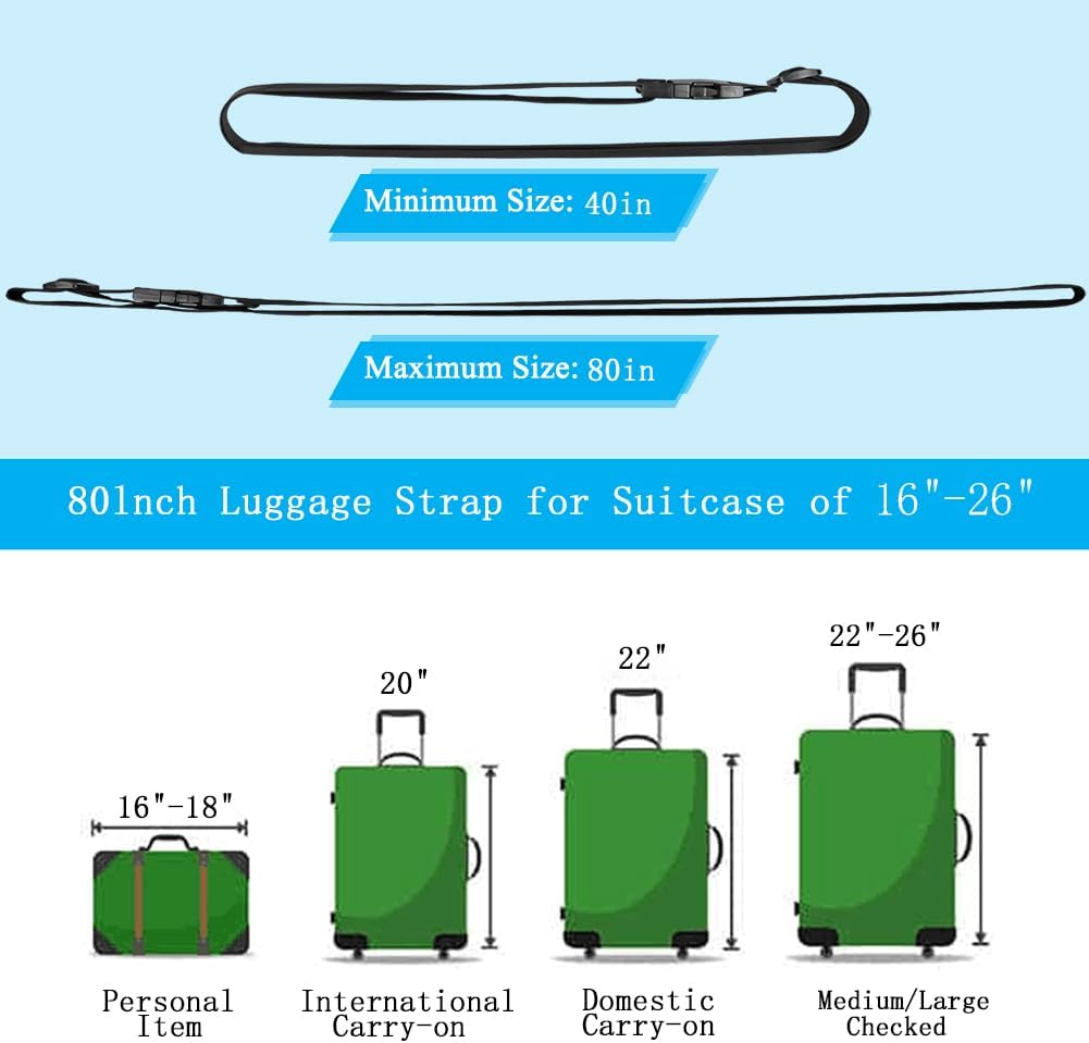 2Pcs Luggage Straps for Suitcase Travel Accessories TSA Approved, 80In Long Belts to Keep Your Suitcase Secure, Adjustable Bag Straps with Quick-Release Buckle for Travel Bag Closure, Pink
