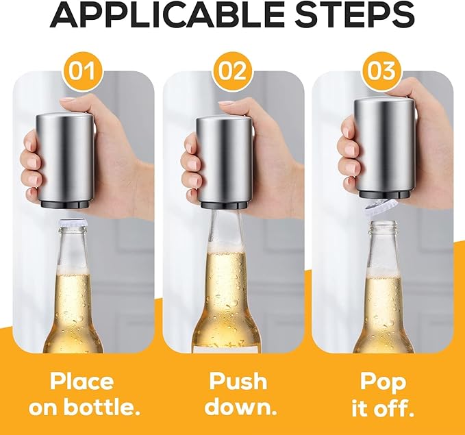 2PCS Premium Beer Bottle Opener, Automatic Stainless Steel Quick Pop the Top - Image 3