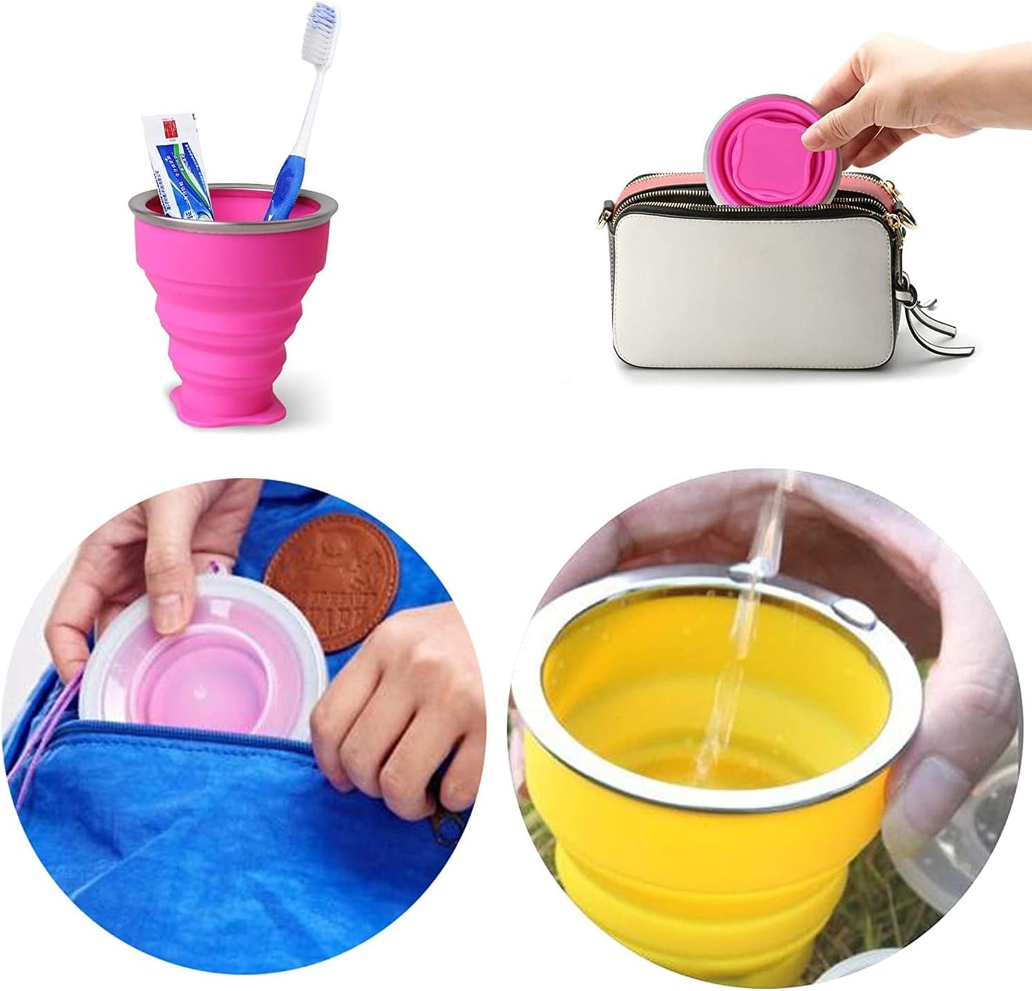 Collapsible Cup - Silicone Foldable Cup-Expandable Folding Drinking Reusable Portable Mugs Cups For Travel, Camping, Hiking, Survival, Car, Picnic, Beach, Holiday Vacation, Outdoor Sports Green