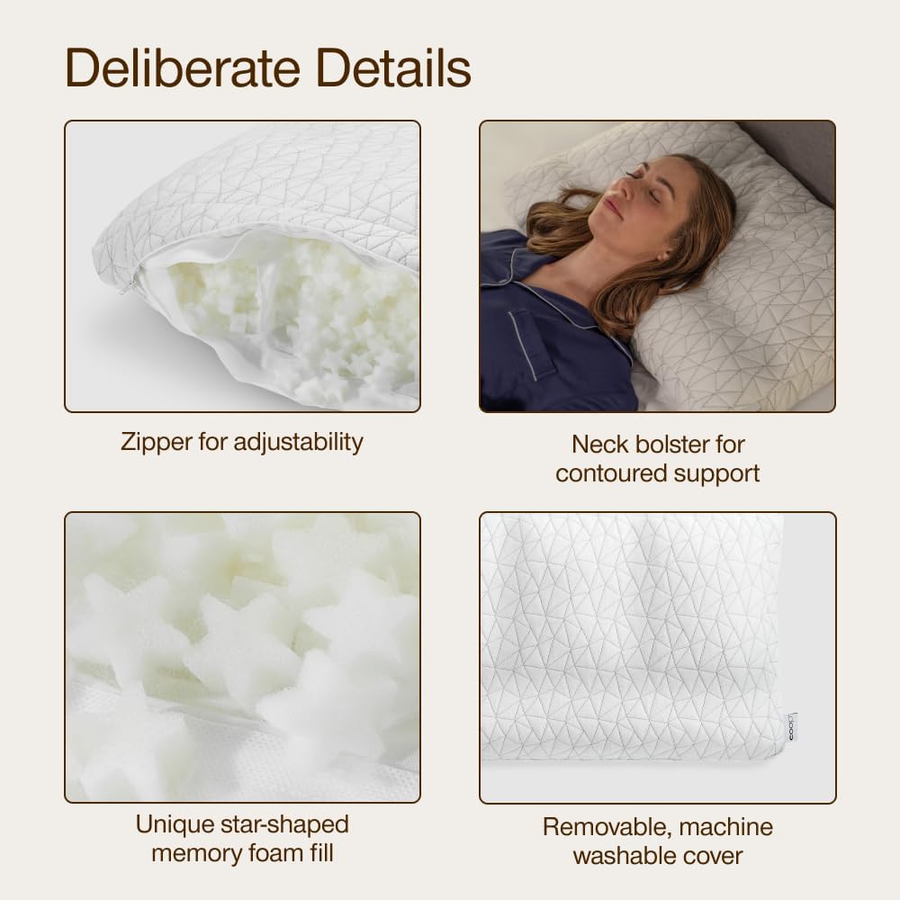 Coop Home Goods Adjustable Orthopedic Pillow Queen, Ergonomic Cervical Neck Support, Memory Foam Pillows for Side & Back Sleepers, Breathable, Washable Cover, GREENGUARD & CertiPUR-US Certified