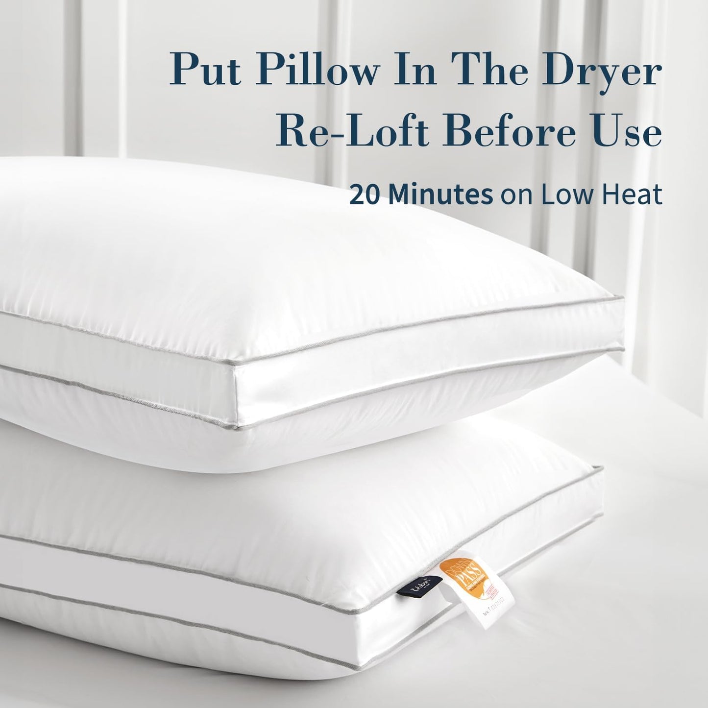Globon Luxury Feather Down Pillow, Medium Fluffy Pillow King Size, Gusseted Bed Pillows for Sleeping, Hotel Collection Pillows 18"X34", Set of 2