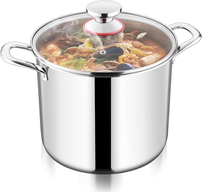 TeamFar 10 Quart Stock Pot, Stainless Steel Tri-ply Large Stockpot Pasta Soup by TeamFar
