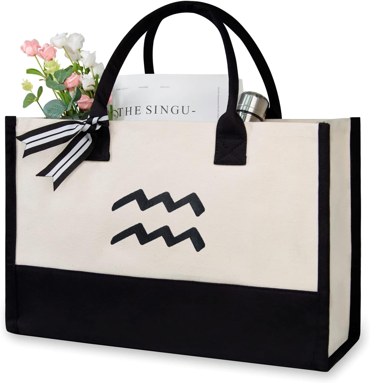 TOPDesign Embroidery Constellation Canvas Bag for Women (Aquarius)