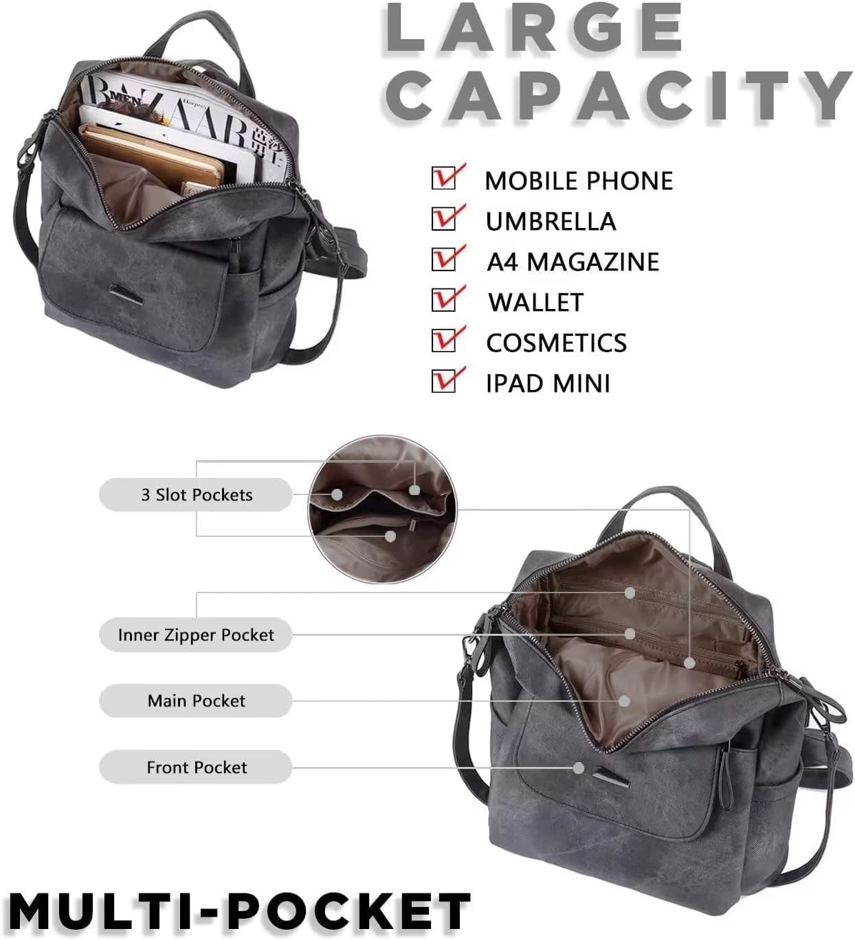 PU Leather Backpack Purse for Women Fashion Multipurpose Design Handbag Ladies Shoulder Bags Travel Backpack Pink