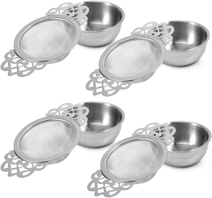 Picowe 4 Pack Tea Strainer Bowl, Stainless Steel Sliver Tea Strainers by Picowe