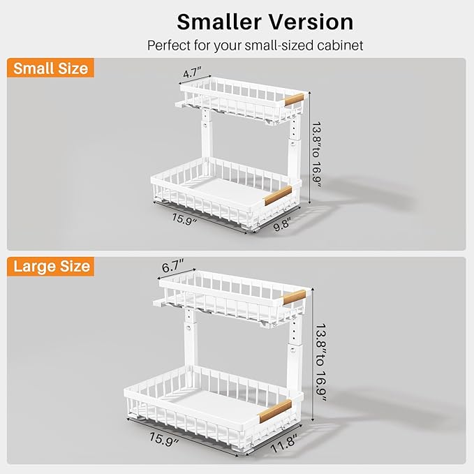 PXRACK Under Sink Organizer, Adjustable Height, 2 Tier Pull Out Under Cabinet - Image 2