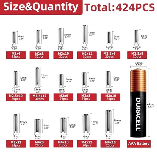 424-Piece Stainless Steel Roll Pin Kit – Spring Dowels, Slotted & Split Pins – - Image 2