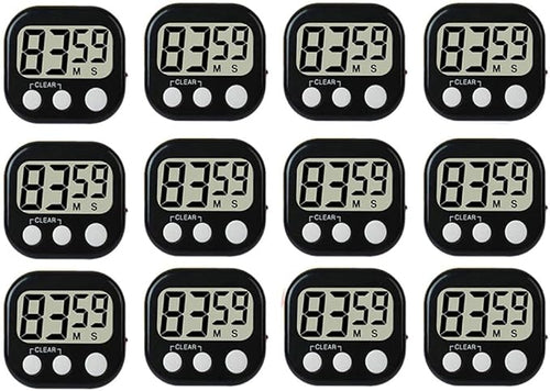 12 Pack Digital Kitchen Timer Large LCD Display Loud Alarm Strong Magnetic Stand by Rumcnjen
