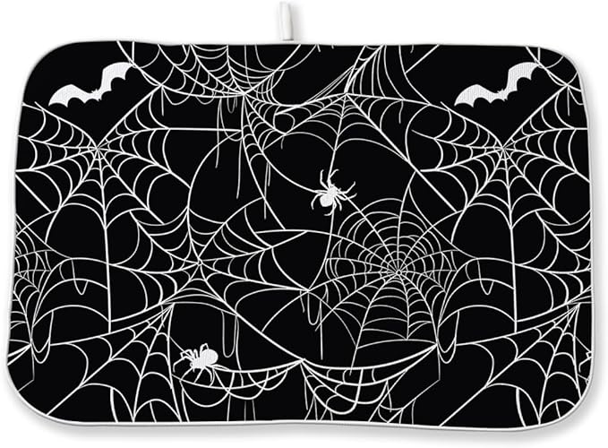Halloween Dish Drying Mat 18 x 24 Inch Bat Spider Web Drying Mat by Sorktse