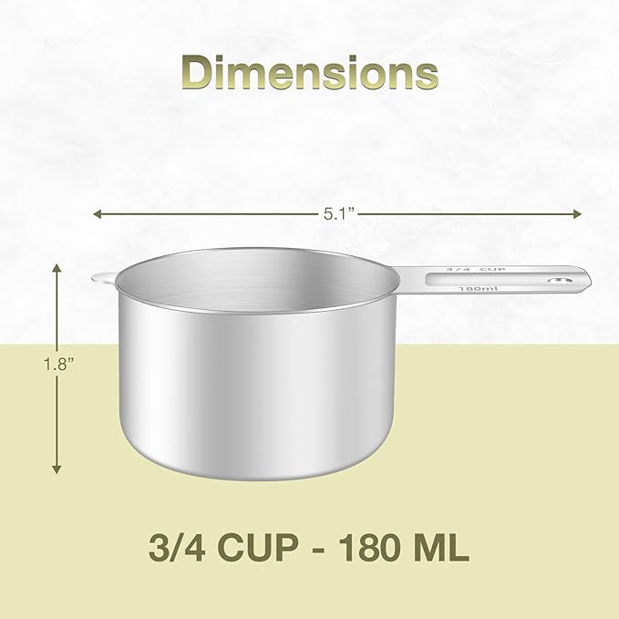 2PCS 3/4Cup Single Measuring Cup, Etched Inner Scale Stainless Steel Measure - Image 2