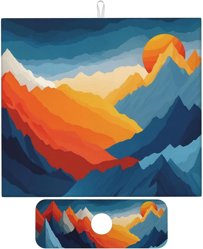 Colorful Mountains Sunset Dish Drying Mat by Unknown