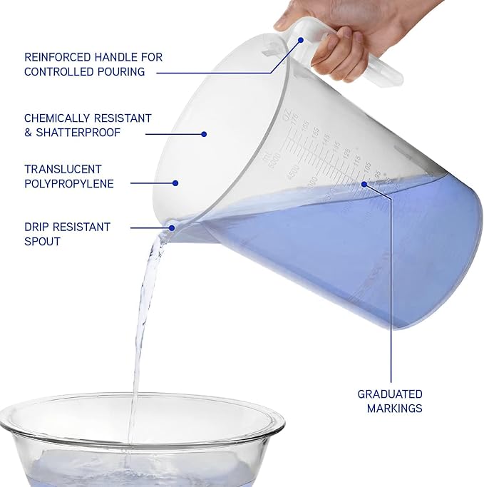 5 Liter Measuring Pitcher 3-Pack | 1.3 Gallon Shatterproof Plastic Large - Image 3
