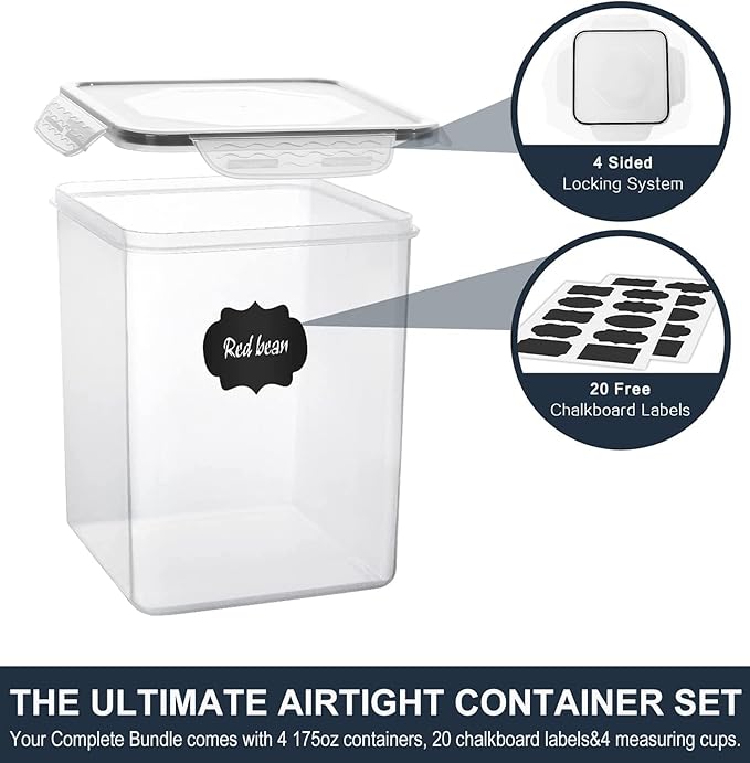 Large Food Storage Containers 5.2L, MCIRCO 4 Pieces Plastic Airtight Food - Image 2