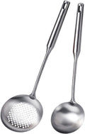 Soup Ladle and Slotted Spoon Set of 2, Metal 316 Stainless Steel Kitchen Ladles by EJOEXQU