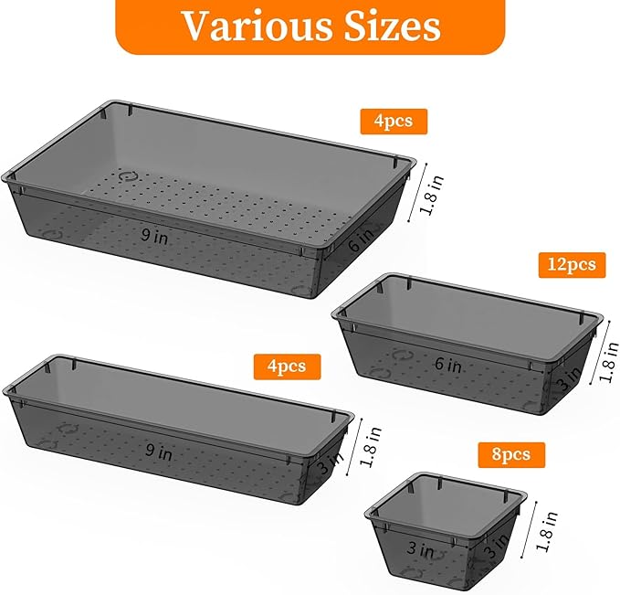 StorMiracle 32 PCS Clear Plastic Drawer Organizer Set, 4-Size vanity organizer - Image 3