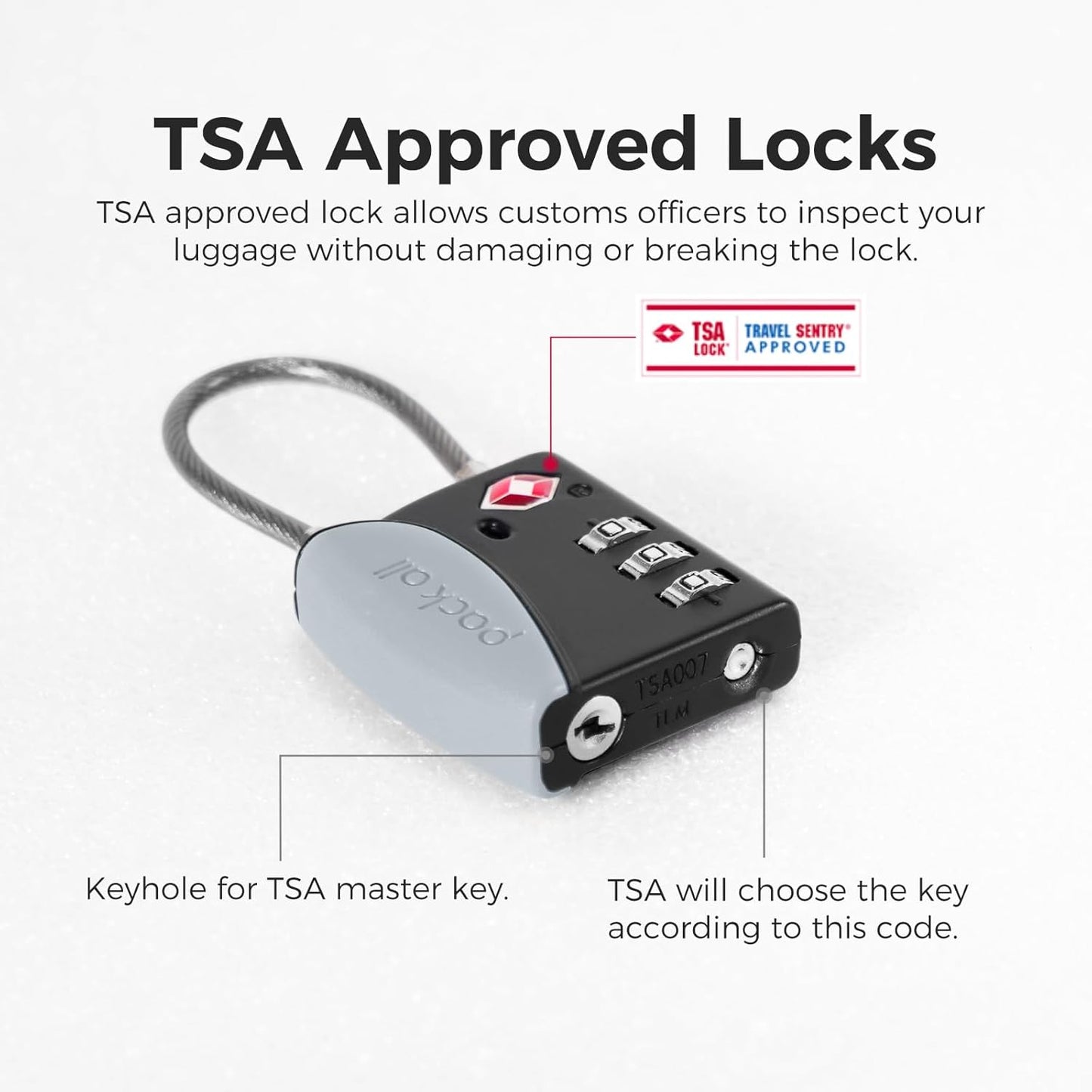 pack all TSA Approved Cable Luggage Locks, 3 Digit Combination Padlocks, Travel Lock for Suitcases & Bag, Alloy Body, Travel Accessories (1 Pack)（Grey）