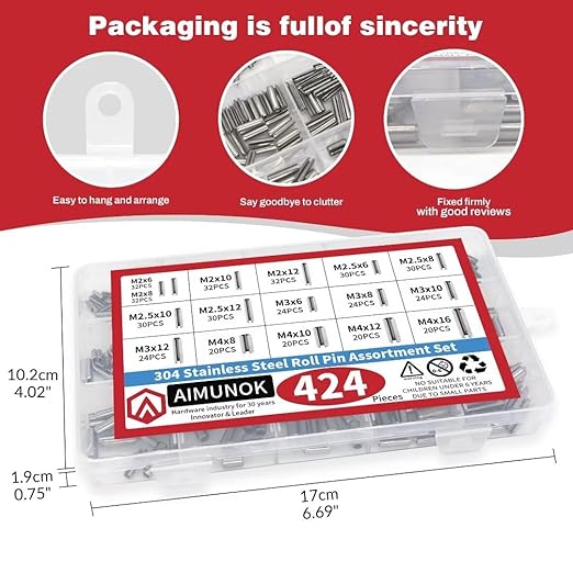 424-Piece Stainless Steel Roll Pin Kit – Spring Dowels, Slotted & Split Pins – - Image 6