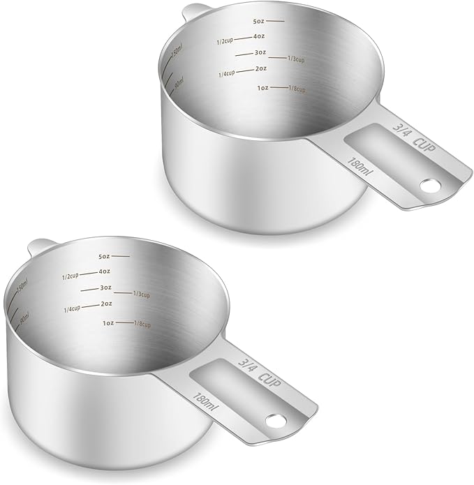 2PCS 3/4Cup Single Measuring Cup, Etched Inner Scale Stainless Steel Measure by BERYLER
