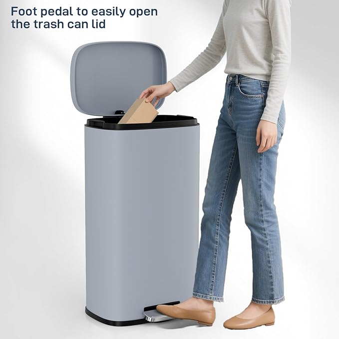 Arlopu 8/13.2 Gallon Step Trash Can, Stainless Steel Garbage Bin, Soft-Close - Image 6