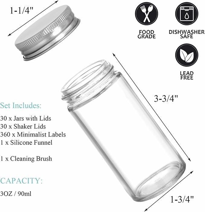 Tebery 30 Pack Round Spice Bottles Jars - Image 2