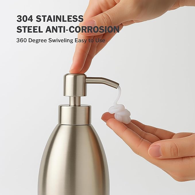 304 Stainless Steel Soap Dispenser 16oz Rust-Proof Liquid Soap Pump Bottle - Image 3
