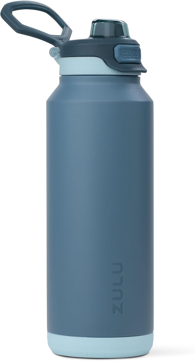ZULU Powerfill Pro 40oz Stainless Steel Water Bottle with Quick Fill Lid, Triple Walled Vacuum Insulated Metal, Leak Proof Locking Lid, Sip and Chug, Reusable BPA Free, High Tide