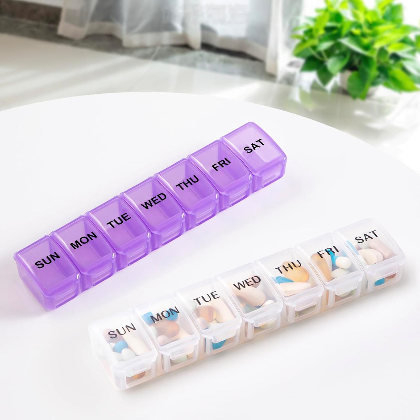 Small Pill Organizer 2 Times a Day, 2 Pack 7 Day Pill Box 1 Time a Day, Travel Friendly Day Night Vitamin Organizer, Weekly Pill Case Container