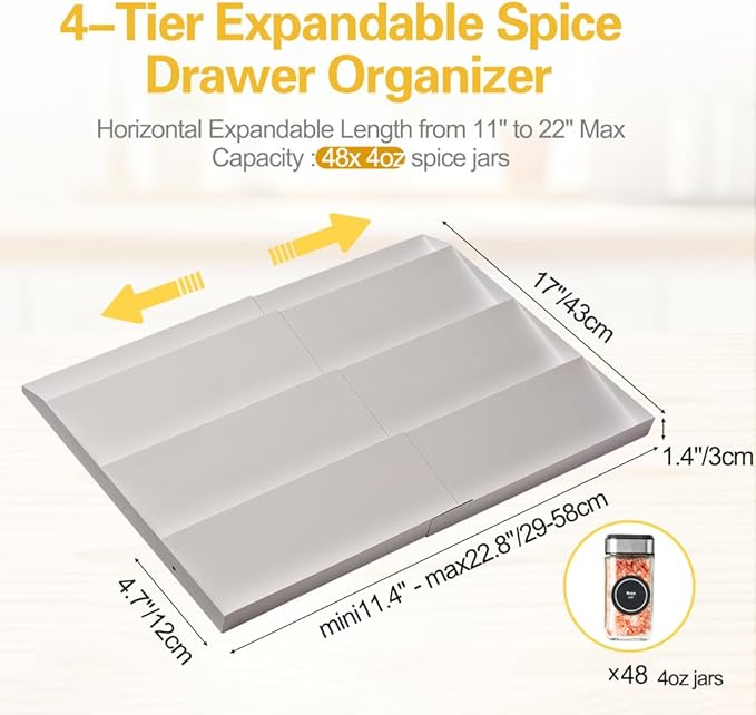 GOENDR Metal Spice Drawer Organizer, 4 Tier Spice Rack - Image 4