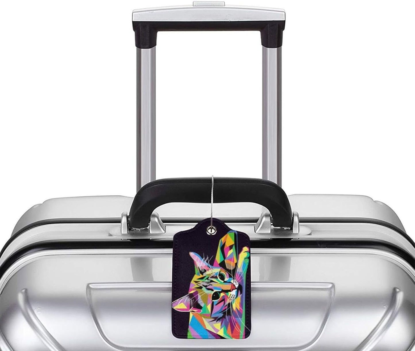 Cat Leather Luggage Tag with Stainless Steel Ring, Fun Name Id Card Cover Travel Bag Tag Set, Suitable for Travel Bag Luggage Women Men 4 PCS