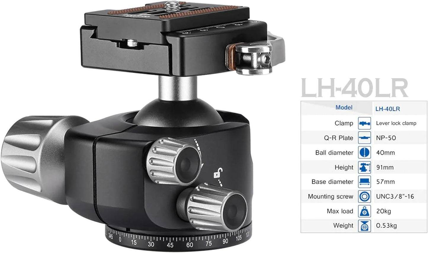 Leofoto Professional Camera Tripod, 62" Compact Carbon Fiber Tripod for DSLR Video Camcorder, 4 Leg Sections, 360° Ball Head, Max Load 25KG/55Lb (LS-364CX+LH-40LR)
