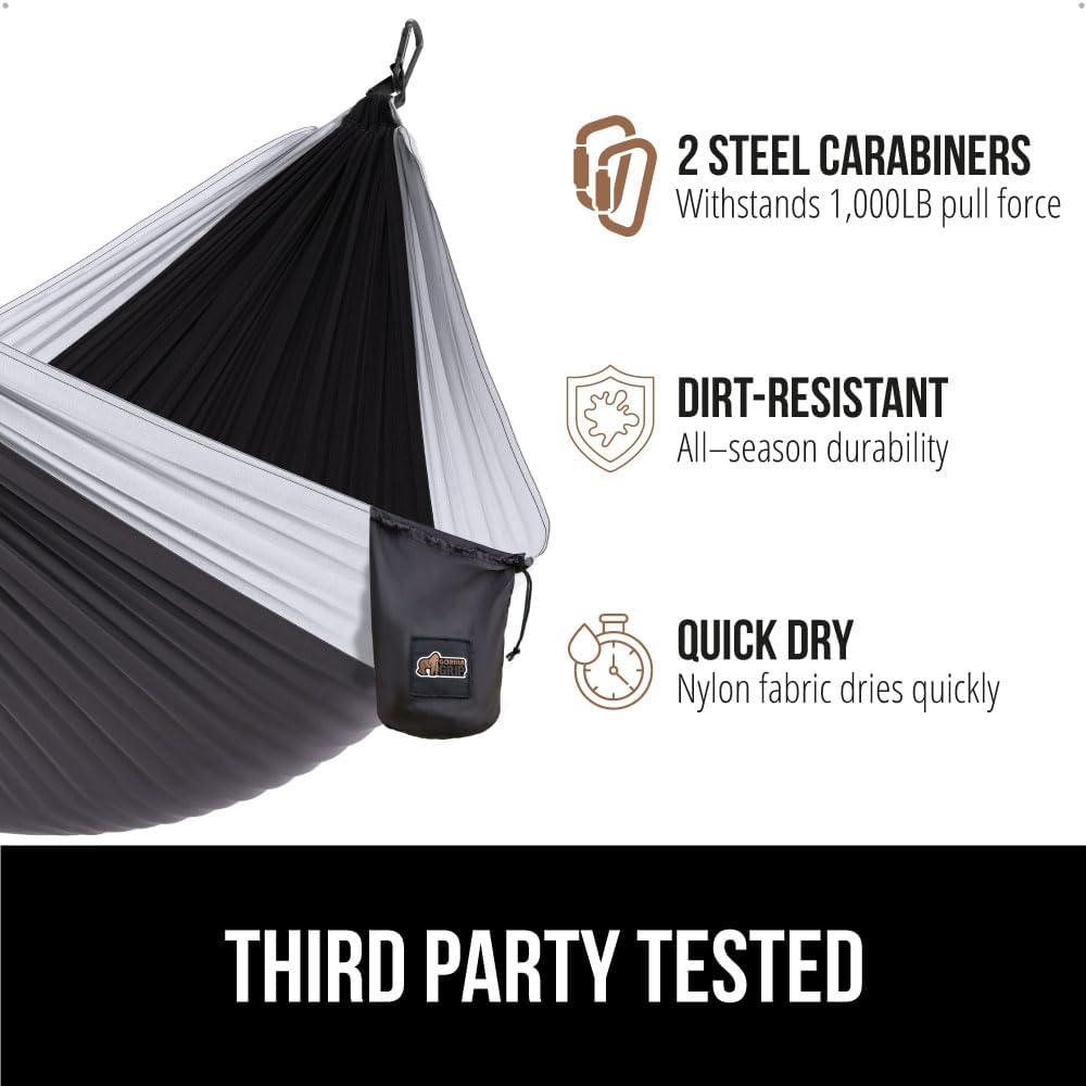 GORILLA GRIP Durable Portable Camping Hammock, Holds 500lbs with Heavy Duty Tree Straps, Comfortable Travel Swing, Camp Hammocks, Easy to Use and Install, Outdoor Essentials, Purple, 10x6.5 FT