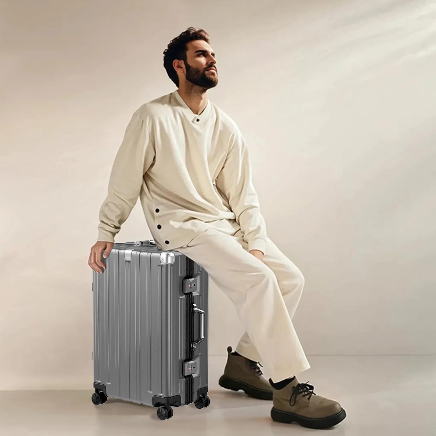 Krute Carry On Luggage 20 inch Aluminum Frame Suitcase with Spinner Wheels No Zipper Hardshell PC+ABS Luggages TSA Lock Zipperless Suitcases